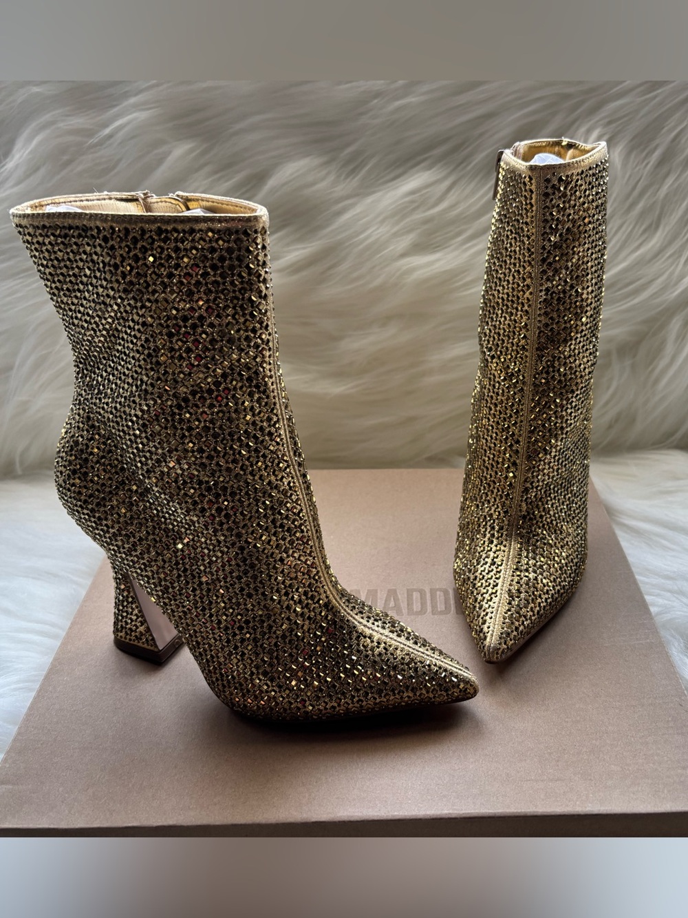STEVE MADDEN VIVY-RHINESTONE/GOLD BOOTIE. Size 7, used worn once.